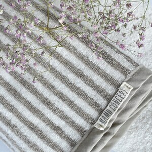 Striped washed linen towel - Cream linen terry towels - Spa pure linen face