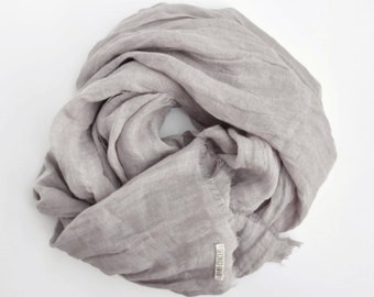 Mantón de lino largo beige - Envoltura de lino 100% puro - Regalo unisex de lino natural - Accesorios de moda para ella - Bufanda de gran tamaño para hombre