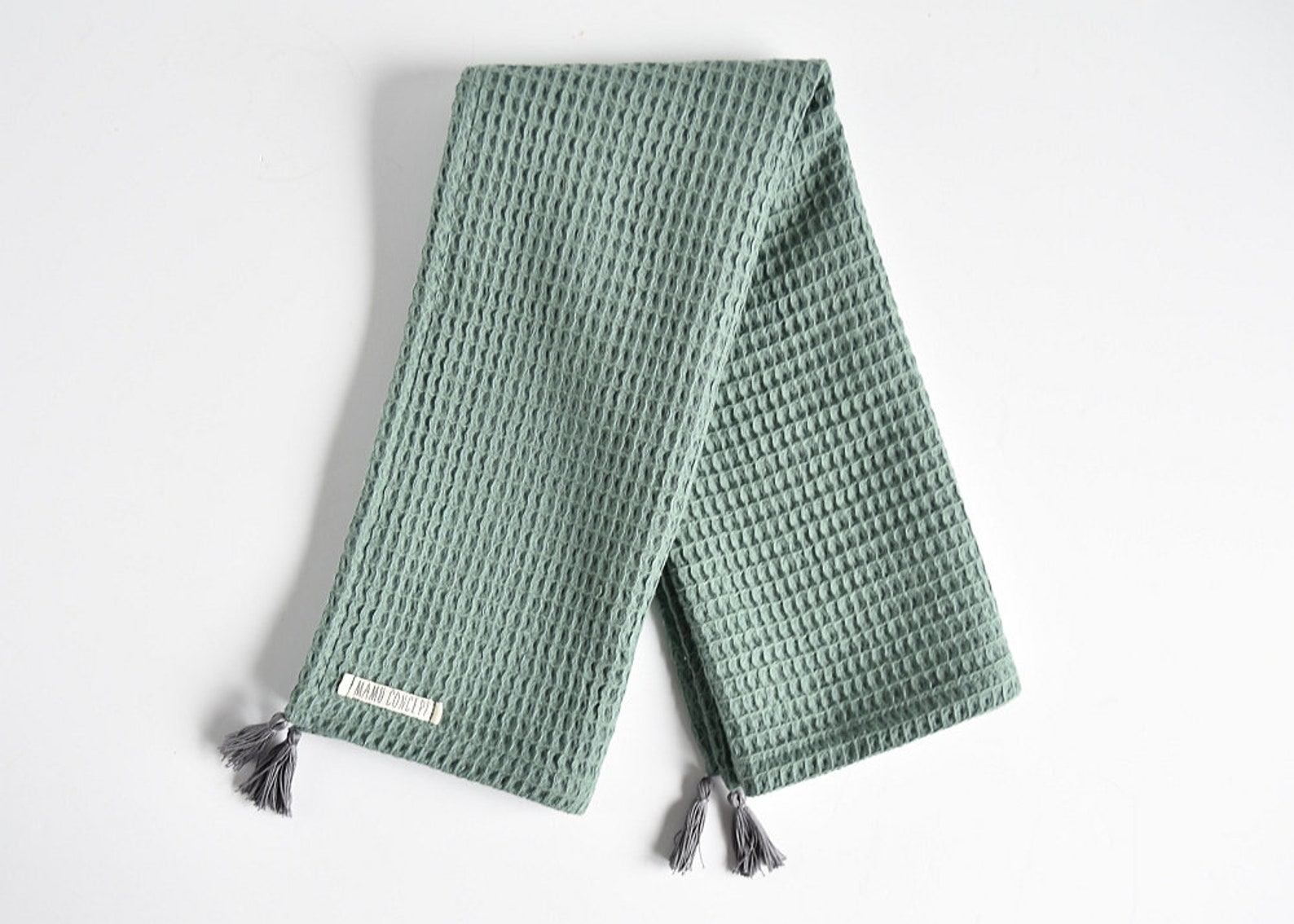 Sage Green Baby Blanket With Tassels Waffle Cotton Boho Blanket Gender