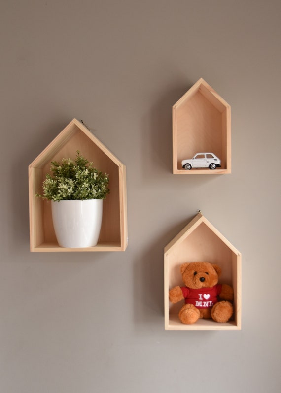 Wooden house shaped shelf deals
