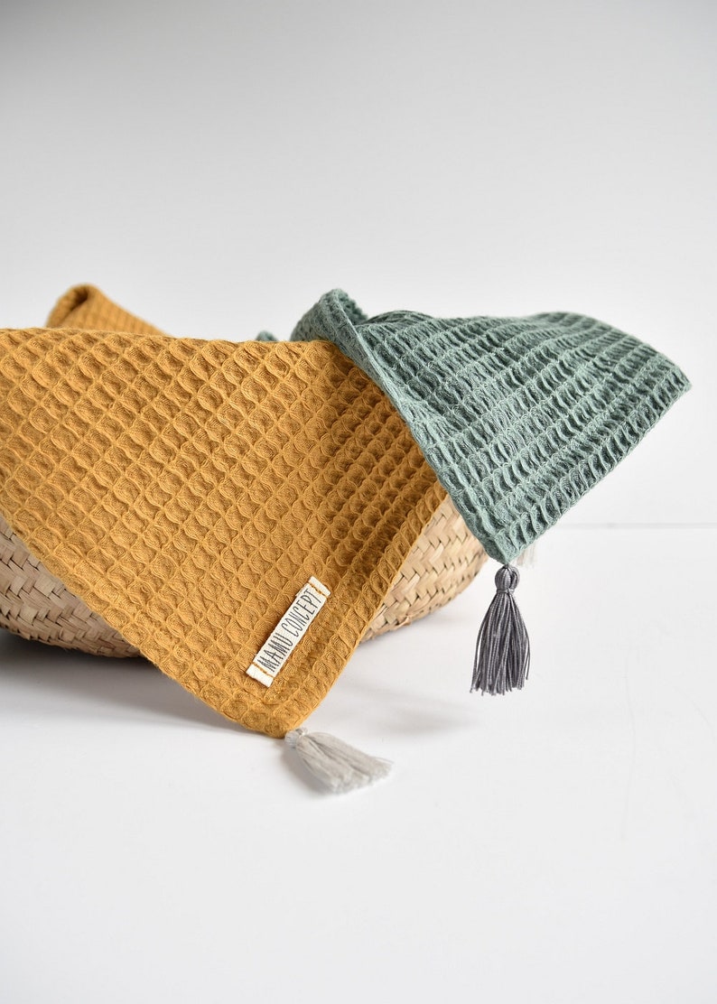 Sage green baby blanket with tassels Waffle cotton boho Etsy