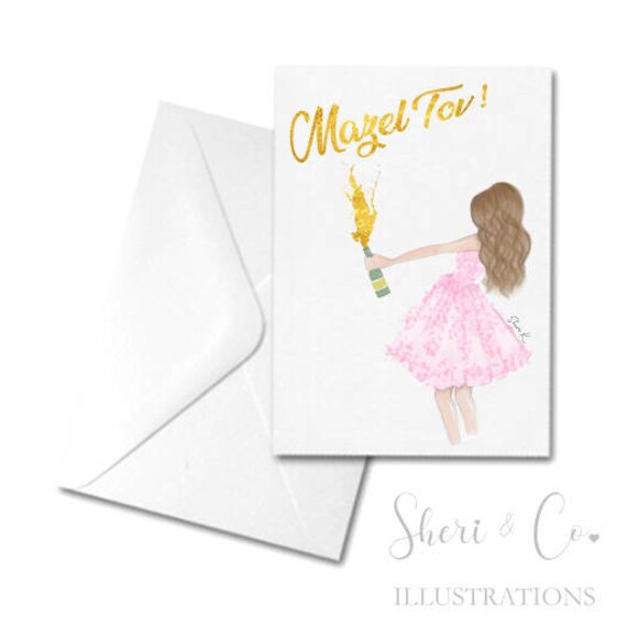 5x7 Mazel Tov Greeting Card Girl Popping Champagne Bottle Etsy