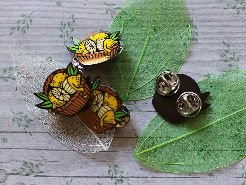 Enamel lapel pin Lemons Basket. Enamel fruits jewerly hard | Etsy