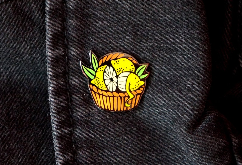 Enamel lapel pin Lemons Basket. Enamel fruits jewerly hard | Etsy