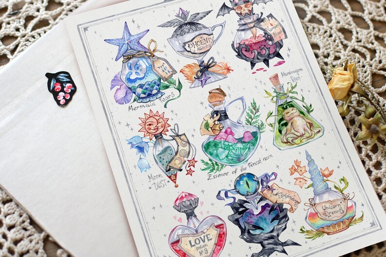 Magic potions art print. A5A4 witchcraft witch supply art | Etsy