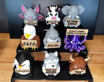 Colección Animales con Actitud / Figuritas de animales divertidas impresas en 3D / Letreros Atrevidos / Compañero de Escritorio /