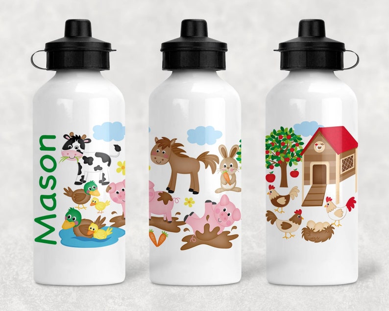 Personalised farm yard animal water bottle personalised Etsy
