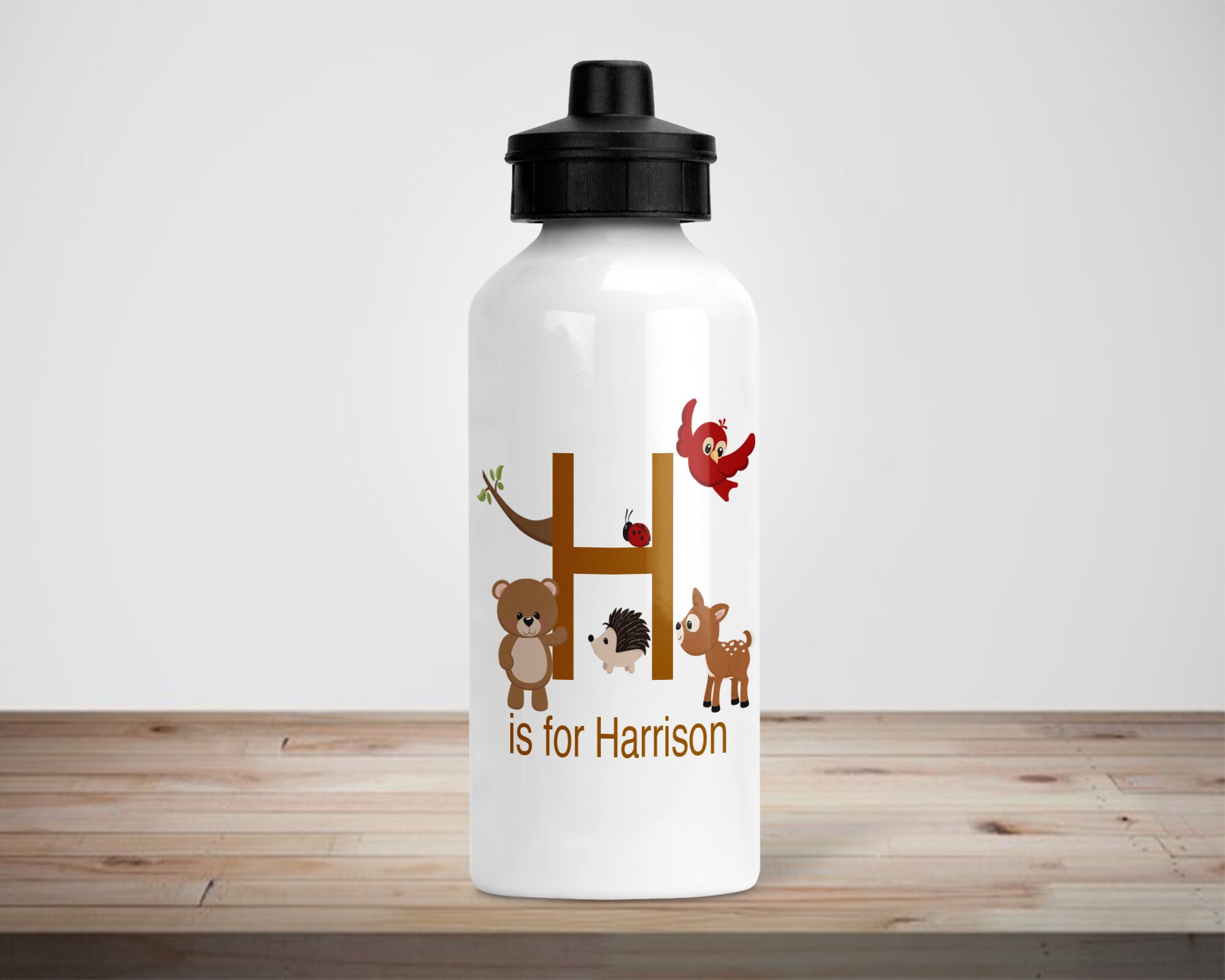 Personalised woodland animal water bottle personalised animal Etsy