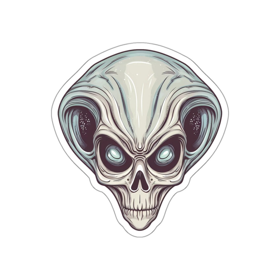 Pale Blue Skull Alien Head Vinyl Sticker - Extraterrestrial Decal for ...