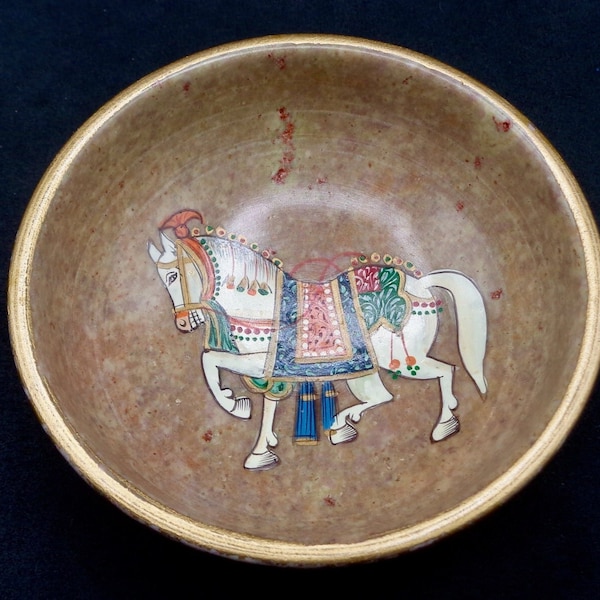 Indian Stone Bowl with hand-painted horse
