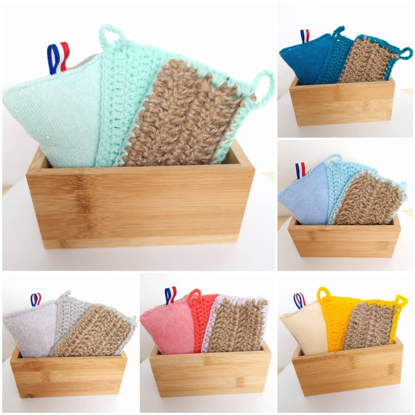 Kit Ménage Zéro Déchet avec Une Éponge en Toile de Lin et Microfibre, 2 Tawashi Boîte Rangement.