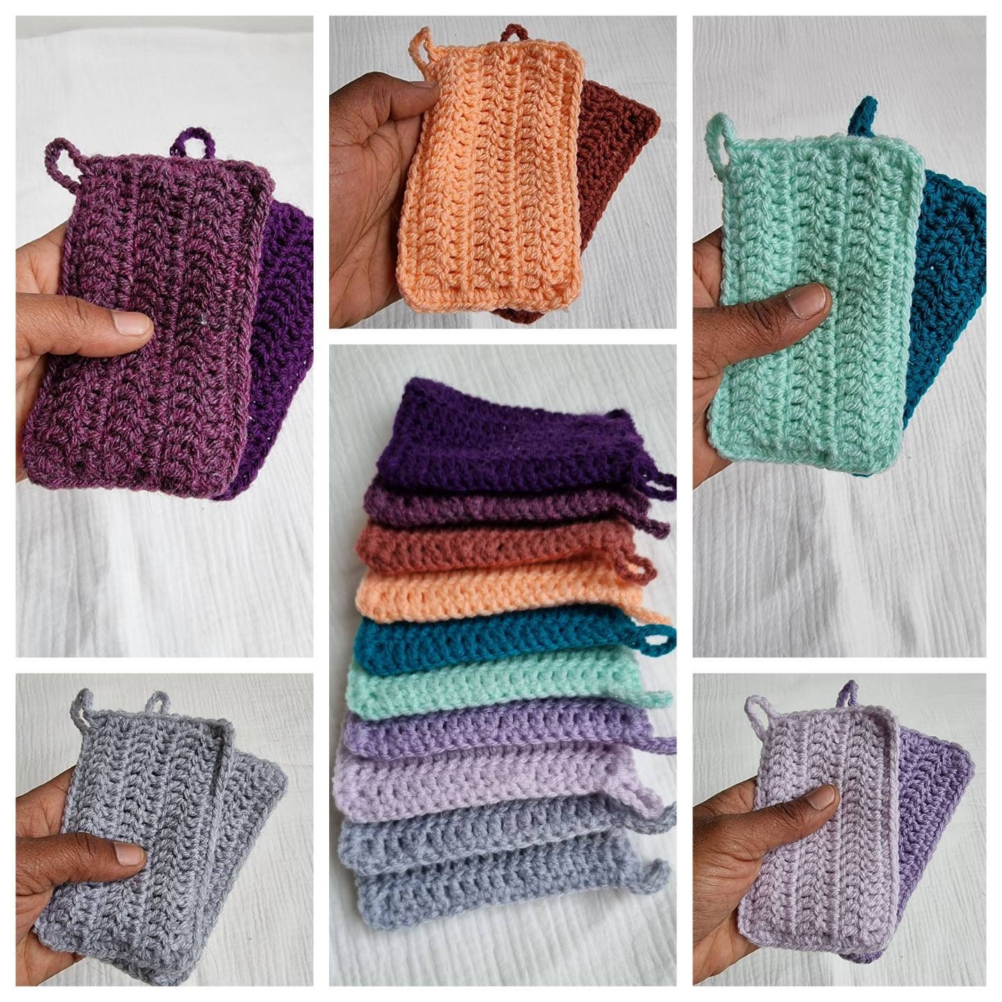 Lot de 2 Tawashi, Éponges Lavables et Réutilisables Faites Main Au Crochet