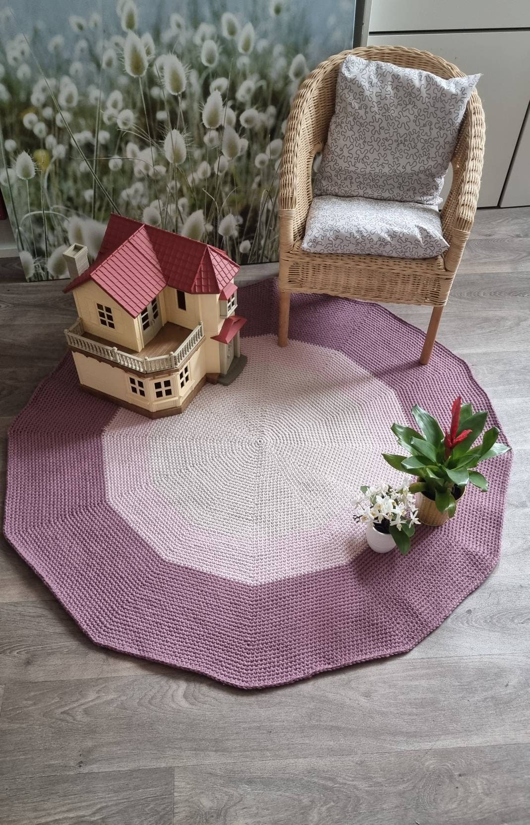 Tapis Rond Fait Main Au Crochet.