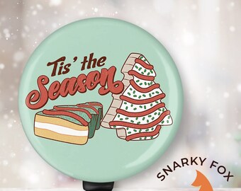 Tis the Season Christmas Tree Cake Retractable Badge Reel