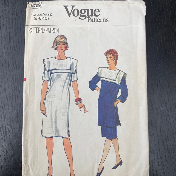 Vintage 1980s Vogue Sewing Statement Collar Loose Fitting Dress  3 Styles Dress Skirt and tunic 8709 Multi size 6 8 10 EU 34 36 38