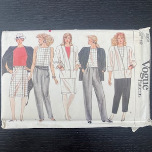 Vintage 1980s  Batwing Jacket  Flared Wrap skirt Loose fit Top and Trouser Pants 4 Styles in 1 Sewing Pattern 8956 Size 12