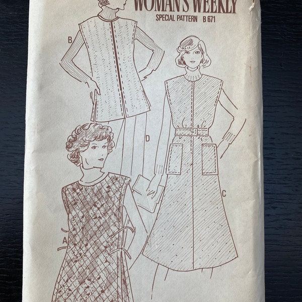 Vintage 1970s Sewing Pattern Denim Pinafore Dress Tunic and Trouser Pants Woman’s  Weekly Sewing Pattern B671 Size 14 EU 40