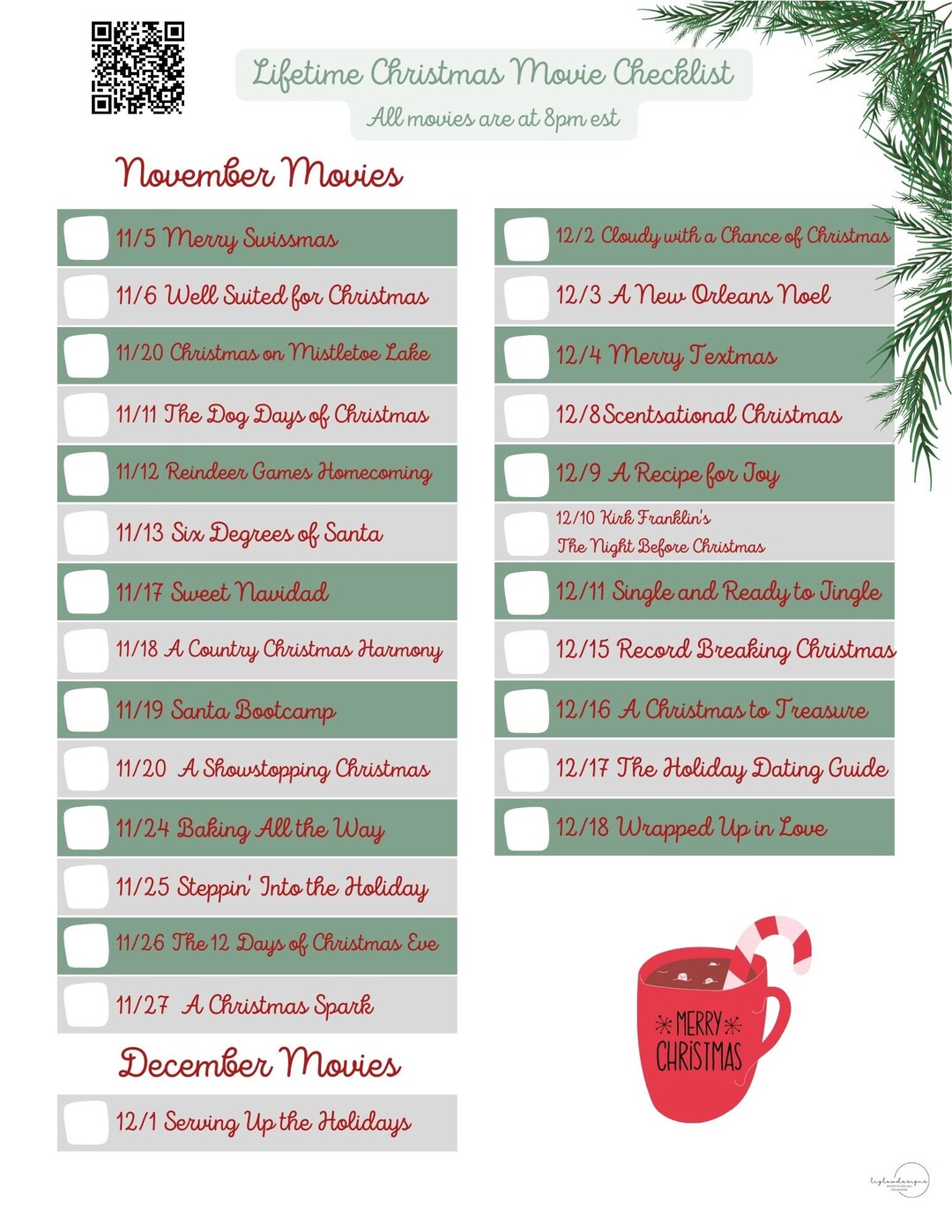 Lifetime Christmas Movie Checklist Etsy
