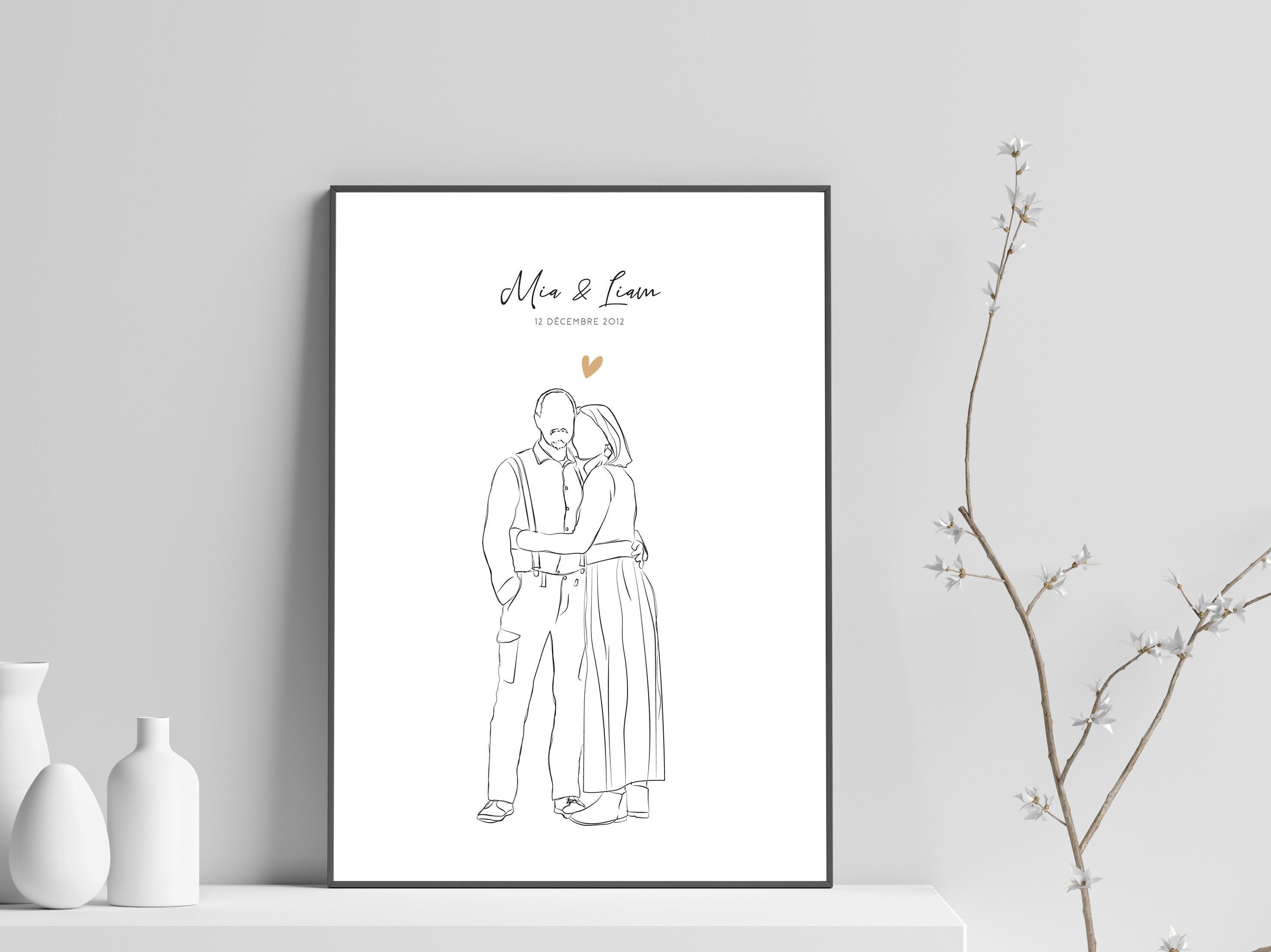 Affiche Couple à Personnaliser Illustration Personnalisée Portrait