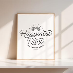 A felicidade corre em um movimento circular, letra da música de Donovan, citação inspiradora, tipografia, design, decoração de parede, para impressão, download digital instantâneo