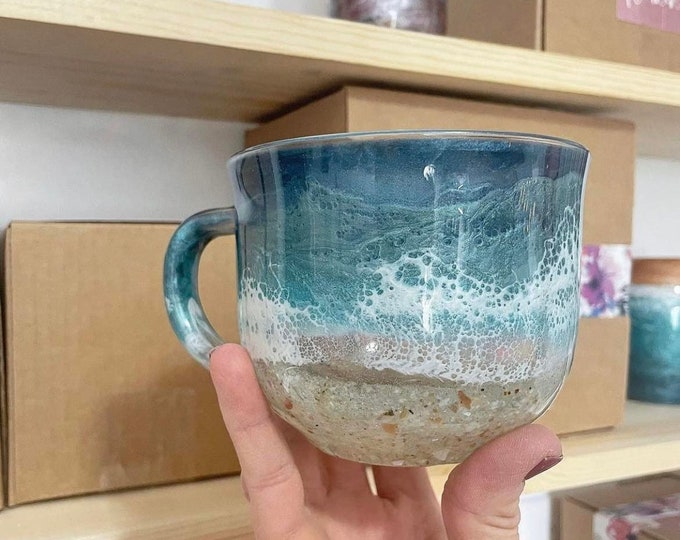 Beach Glass Coffee Mug with Real Sand | Coastal Iced Coffee Cup | Ocean Lover Gift | Beach House Decor | Functional Art