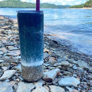 HANDMADE Beach Inspired Tumbler, Ocean Cup, Ocean Tumbler, Large, Beach House Decor, Ocean Decor, Resin Poured, Beach gifts, Ocean gift