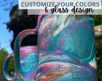 Custom Color Coffee Mug, personalized coffee cup, colorful glassware, name on cup, pool cup, choose your colors, add personalization, quotes