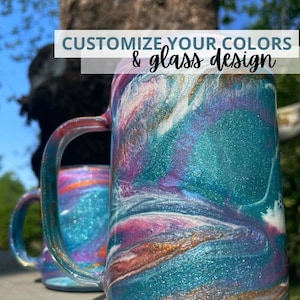 Custom Color Coffee Mug, personalized coffee cup, colorful glassware, name on cup, pool cup, choose your colors, add personalization, quotes