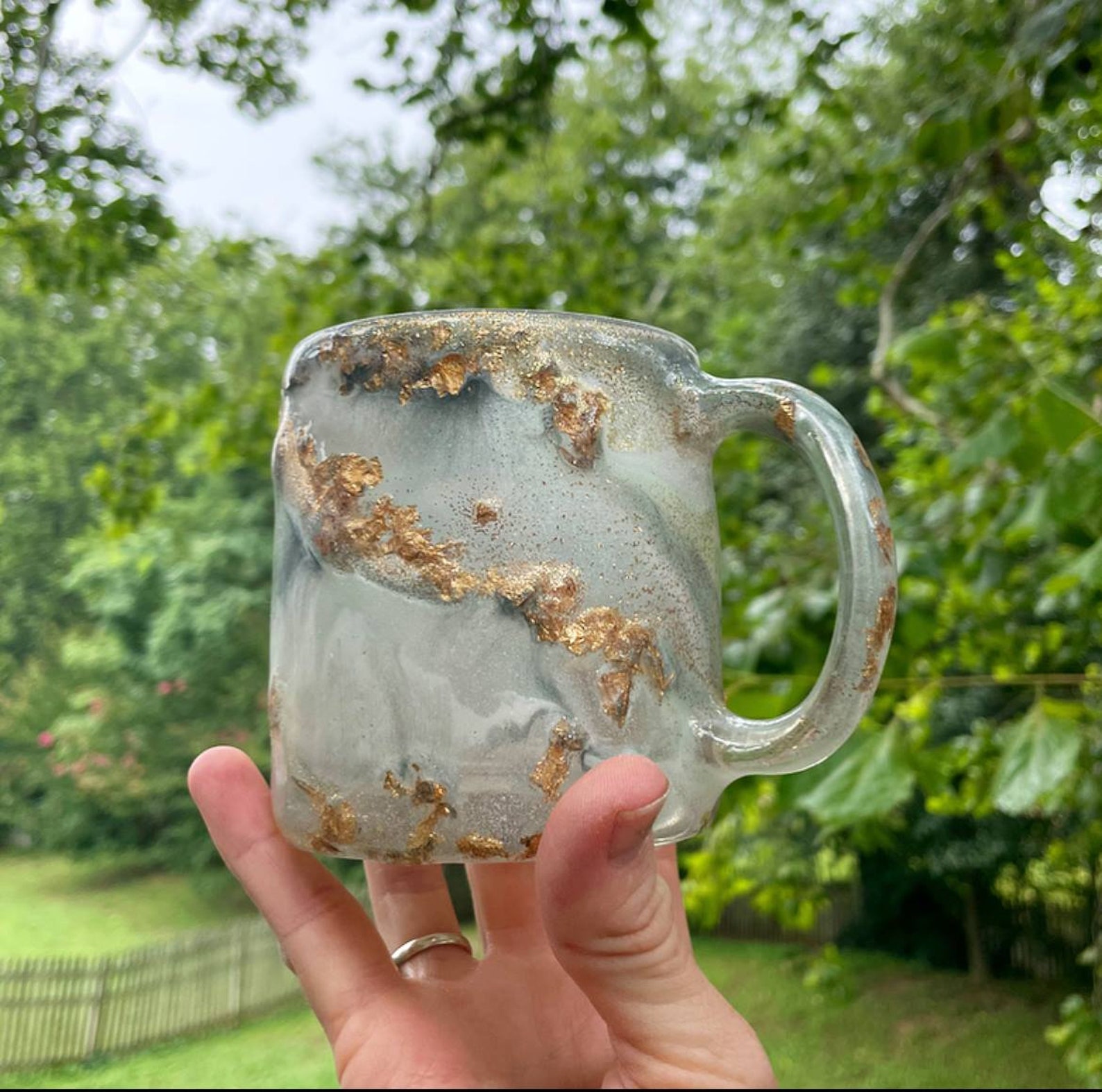 Gold Leaf Coffee Mug Geode Inspired Hand Poured Resin Art Etsy