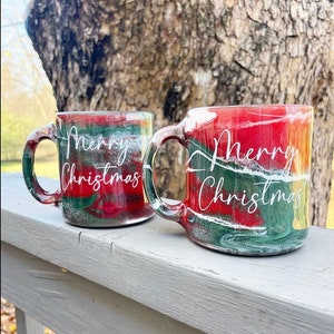 Christmas Coffee Mug, Green Red and gold & silver glitter hot coco mug, Merry Christmas, personalized gift, winter mug, holiday coffee cup