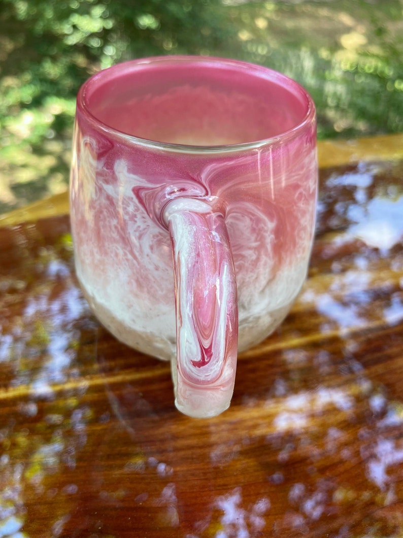 PINK/ORANGE Beach Inspired Coffee Mug Hand poured Resin Art Wine Glass Personalized glass coffee mug glassware stemless glass image 6