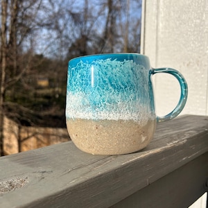 HUGE Beach Glass Coffee Mug 24 oz double walled | blue beach mug | Gift for Her | Ocean Lover Gift