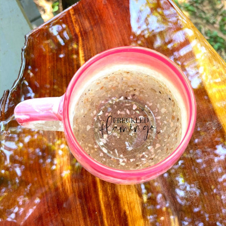 PINK/ORANGE Beach Inspired Coffee Mug Hand poured Resin Art Wine Glass Personalized glass coffee mug glassware stemless glass image 4