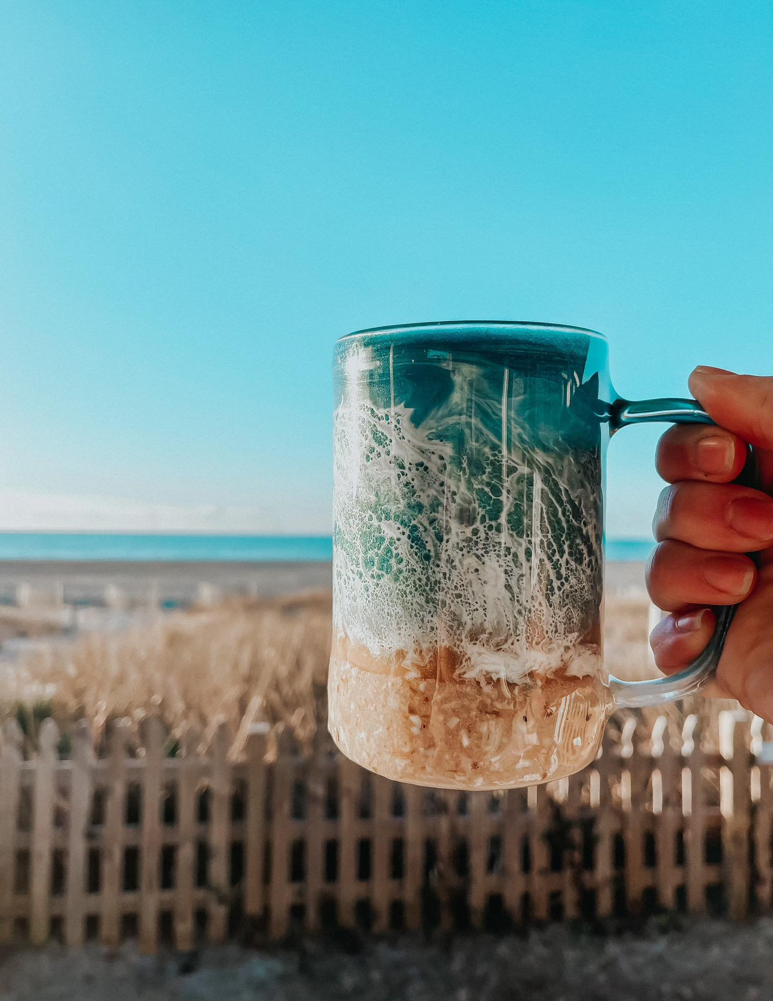 Beach-inspired coffee mug and glassware