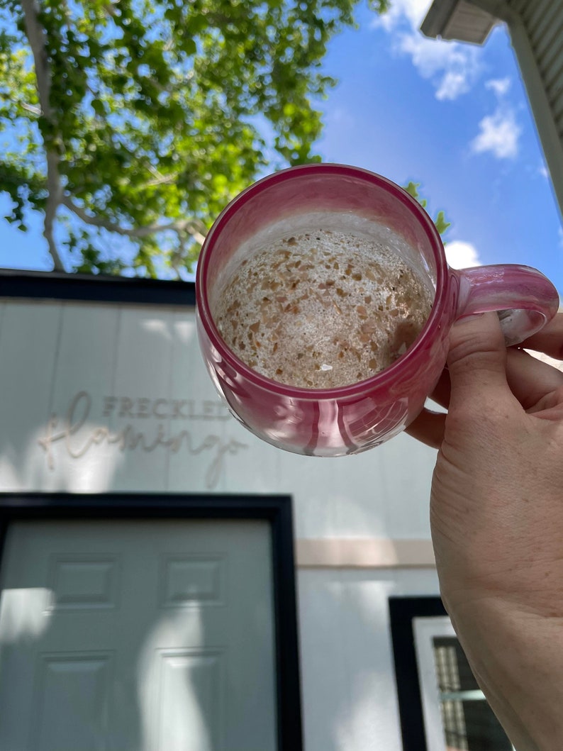 PINK/ORANGE Beach Inspired Coffee Mug Hand poured Resin Art Wine Glass Personalized glass coffee mug glassware stemless glass image 5