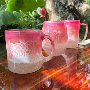 PINK/ORANGE Beach Inspired Coffee Mug | Hand poured Resin Art | Wine Glass Personalized | glass coffee mug | glassware | stemless glass