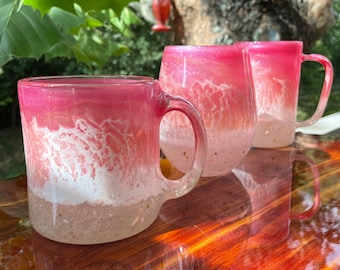 PINK/ORANGE Beach Inspired Coffee Mug | Hand poured Resin Art | Wine Glass Personalized | glass coffee mug | glassware | stemless glass