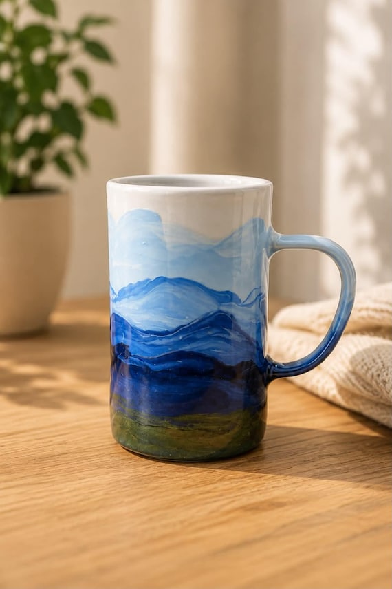 Berg Glas Kaffeebecher | Blue Ridge Mountain inspiriert | Natur Geschenk | Funktionale Kunst