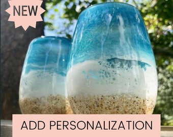 Personalized Beach Inspired Coffee Mug | Hand poured Resin Art | Wine Glass Personalized | glass coffee mug | glassware | stemless glass