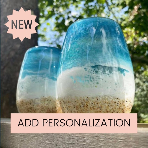 Personalized Beach Inspired Coffee Mug | Hand poured Resin Art | Wine Glass Personalized | glass coffee mug | glassware | stemless glass