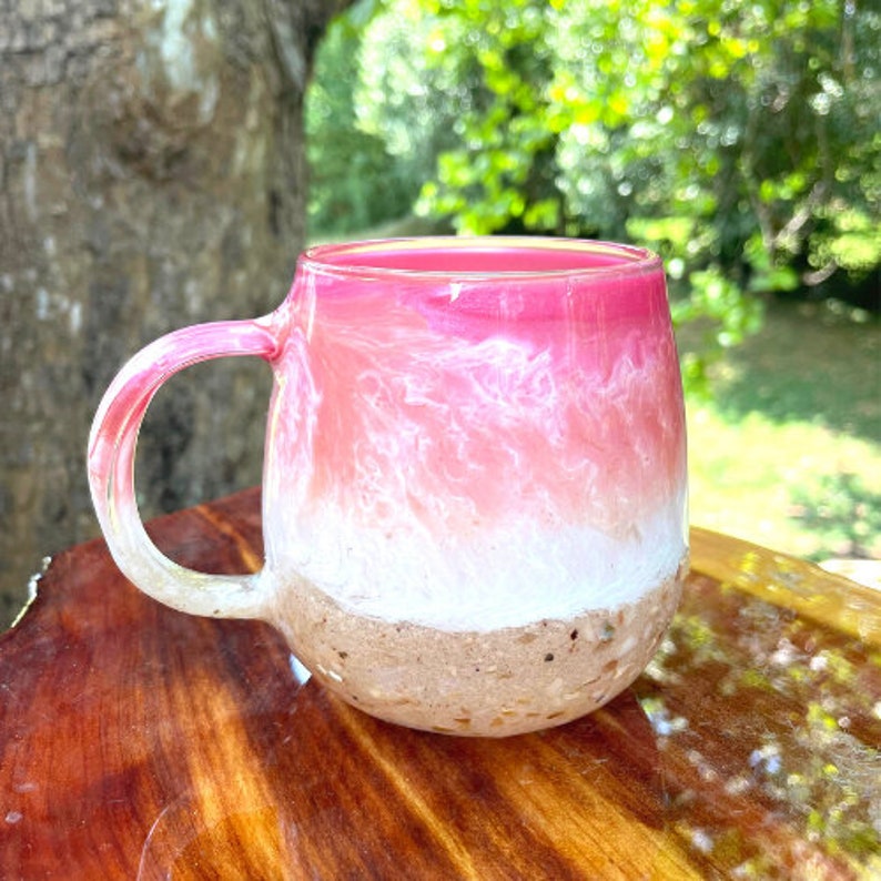 PINK/ORANGE Beach Inspired Coffee Mug Hand poured Resin Art Wine Glass Personalized glass coffee mug glassware stemless glass image 3