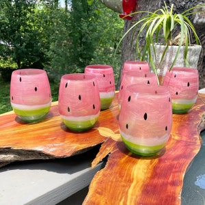 Watermelon Inspired Coffee Mug, Hand poured Resin Art, Summer, Wine Glass Personalized, glass coffee mug, glassware, stemless wine glass