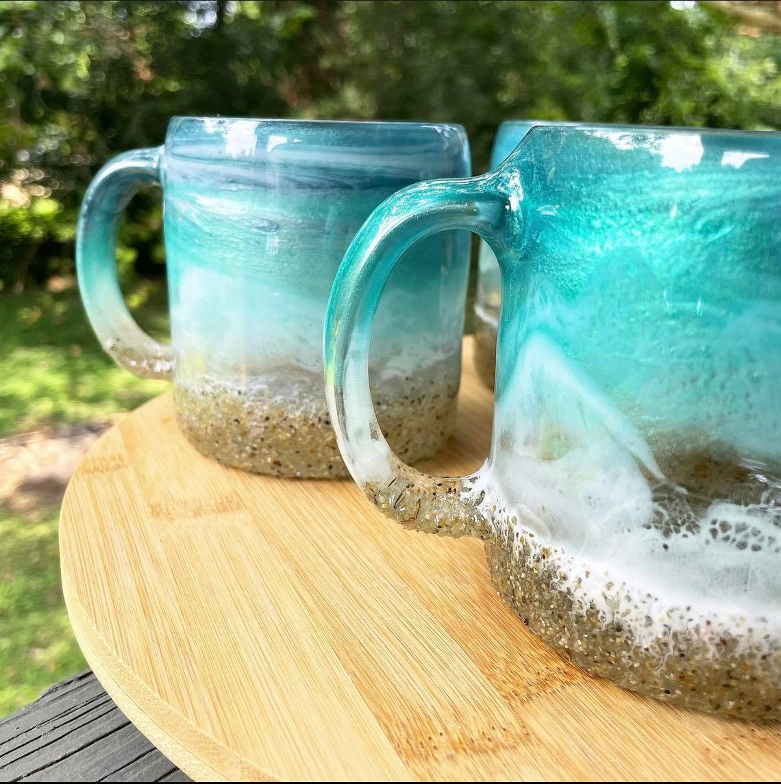Beach Inspired Coffee Mug Hand poured Resin Art Cocktail Etsy