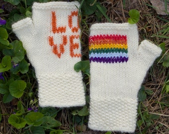 LGBT accessories, Lgbt mittens, Pride flag fingerless mittens, Lgbt flag wrist warmers, Lgbt knit fingerless gloves, Rainbow flag wristers