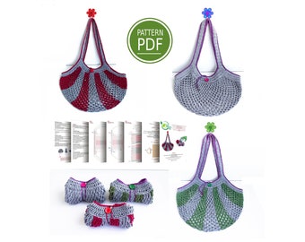 Bolsa de red ecológica de ganchillo PATTERN Bolsa de malla plegable Bolsa de mercado ecológico Patrón de bolsa de red de ganchillo Bolsa de malla de playa Bolsa de compras Estilo ecológico