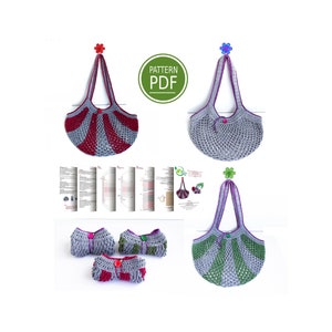 Gehäkelte umweltfreundliche Netztasche MUSTER Faltbare Netztasche Öko-Markttasche Häkelnetztasche Muster Strandnetztasche Einkaufstasche Öko-Stil