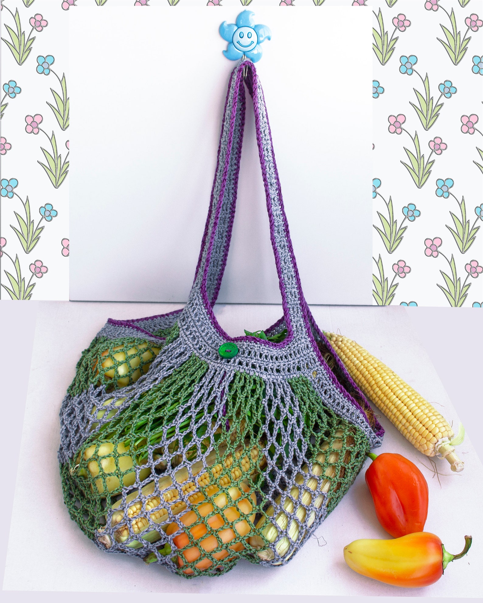 Crochet Eco Friendly Net Bag PATTERN Foldable Mesh Tote Bag Etsy