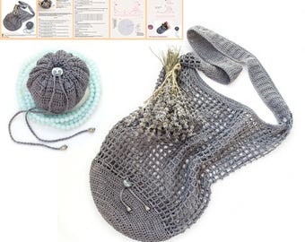 Crochet foldable Net Bag Pattern - Mesh Tote Bag - Shoulder Mesh Bag pattern - Crochet Grocery Bag - Bucket Bag - Simple net PDF - Handbag