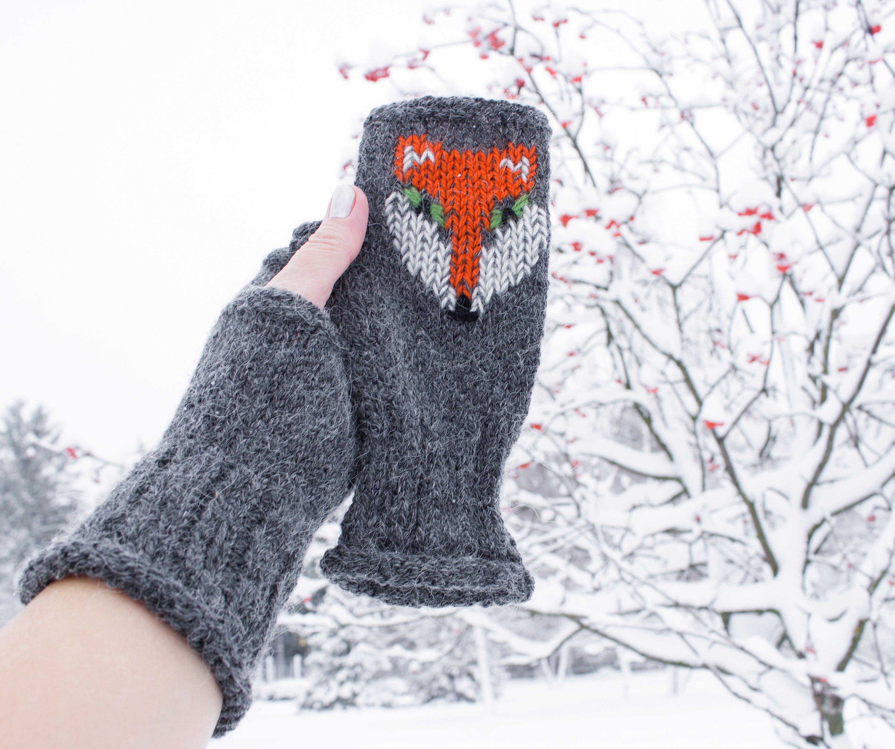 Fox Fingerless Gloves Women's / Men's Hand Knit Fox Etsy Canada