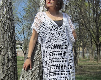 Beach crochet tunic PATTERN * V-neck lace dress PDF * CHART and basic instructions in English * charts are not interpreted in words!